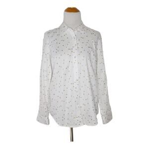 NEW Talbots Button Front Shirt White Gold Star Print Long Sleeve Women XS